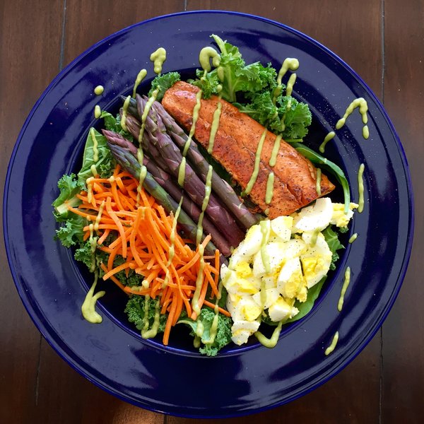 Purple Asparagus and Salmon Salad http://balancingforlife.com/?p=341
